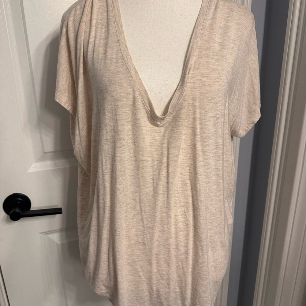Express Tan and Cream Oversized Short Sleeve Blouse